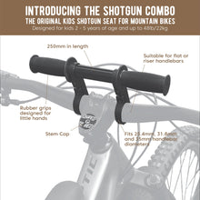 Load image into Gallery viewer, Hire a Shotgun Child Bike Seat + Handlebar Combo - Kids Bike Trailers
